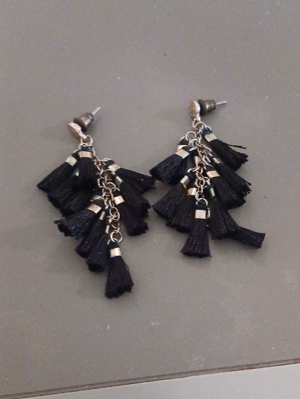 Old Navy Black Tassel Cluster Drop Earrings